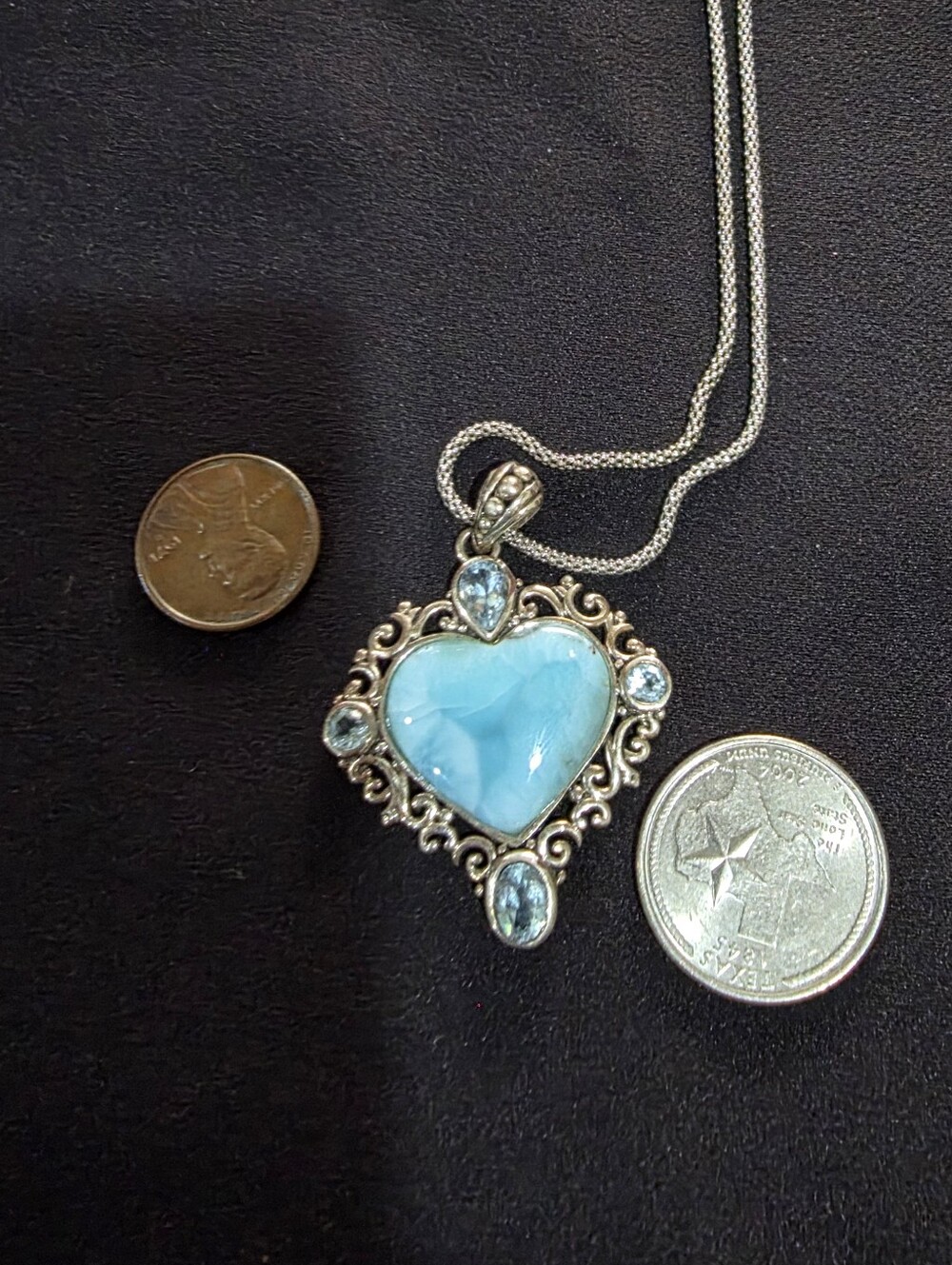 JTV Larimar & Blue Topaz Heart Pendant Necklace 18" Popcorn Chain #VMH045 - Picture 2 of 16